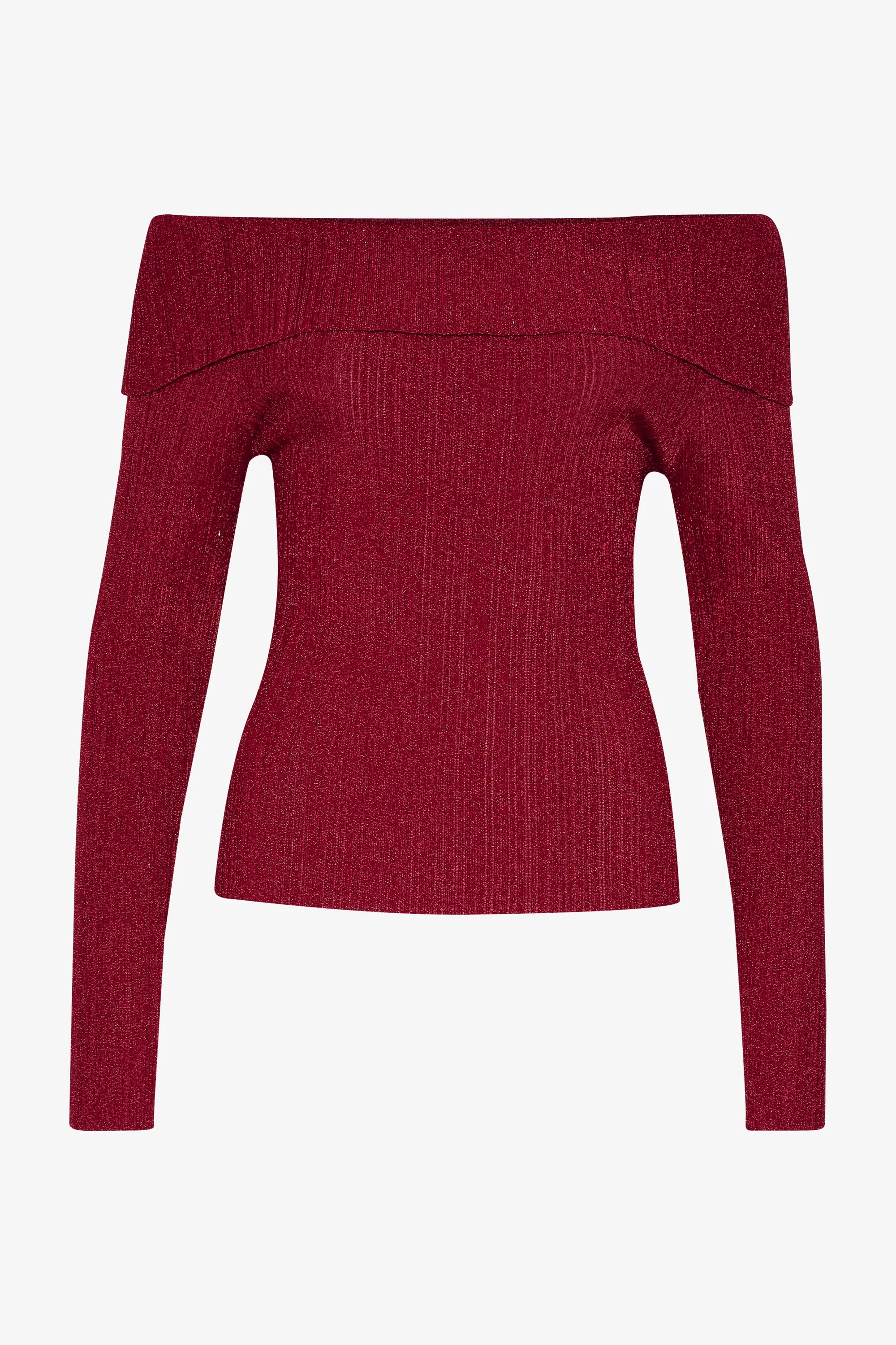 Gestuz - SilviGZ Rib Long Sleeve Off Shoulder Top - Feisty Red Metallic