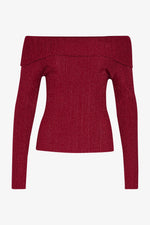 Load image into Gallery viewer, Gestuz - SilviGZ Rib Long Sleeve Off Shoulder Top - Feisty Red Metallic
