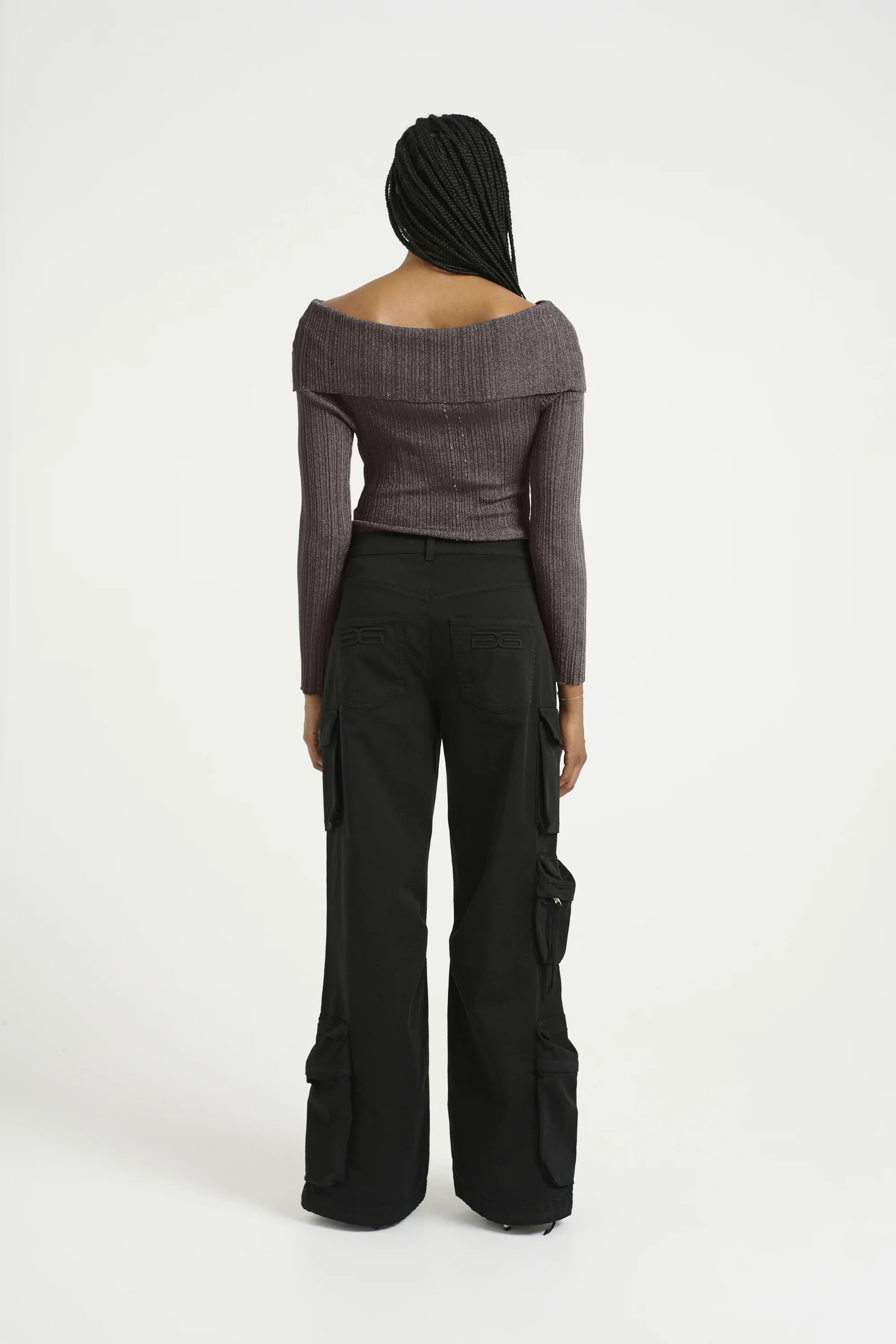 Gestuz - SilviGZ Rib Long Sleeve Off Shoulder Top - Warm Grey Metallic