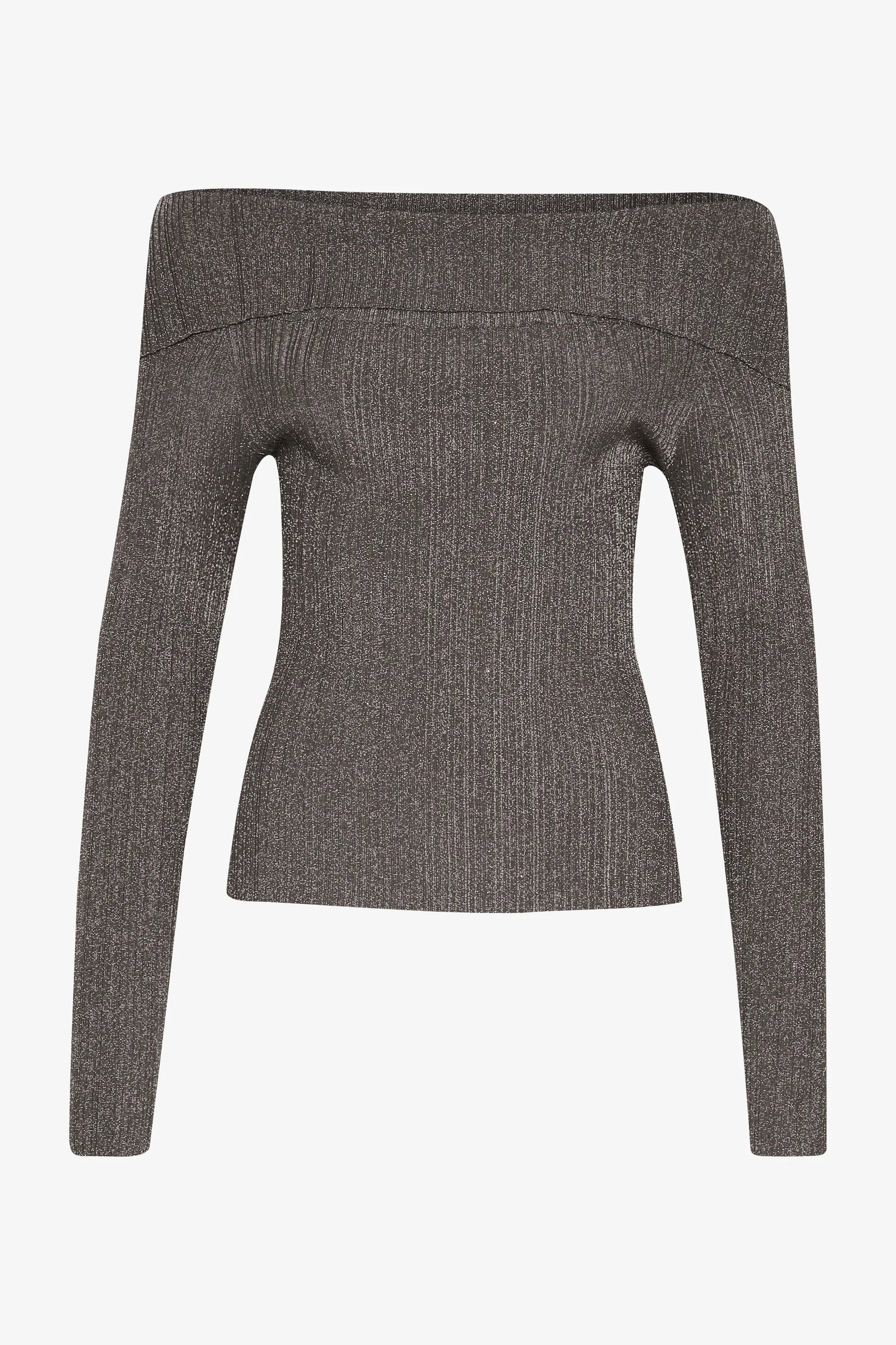 Gestuz - SilviGZ Rib Long Sleeve Off Shoulder Top - Warm Grey Metallic