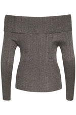 Load image into Gallery viewer, Gestuz - SilviGZ Rib Long Sleeve Off Shoulder Top - Warm Grey Metallic

