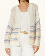 Load image into Gallery viewer, Rich And Royal - Multicoloured Striped Cardigan With Pompoms - Pearl White
