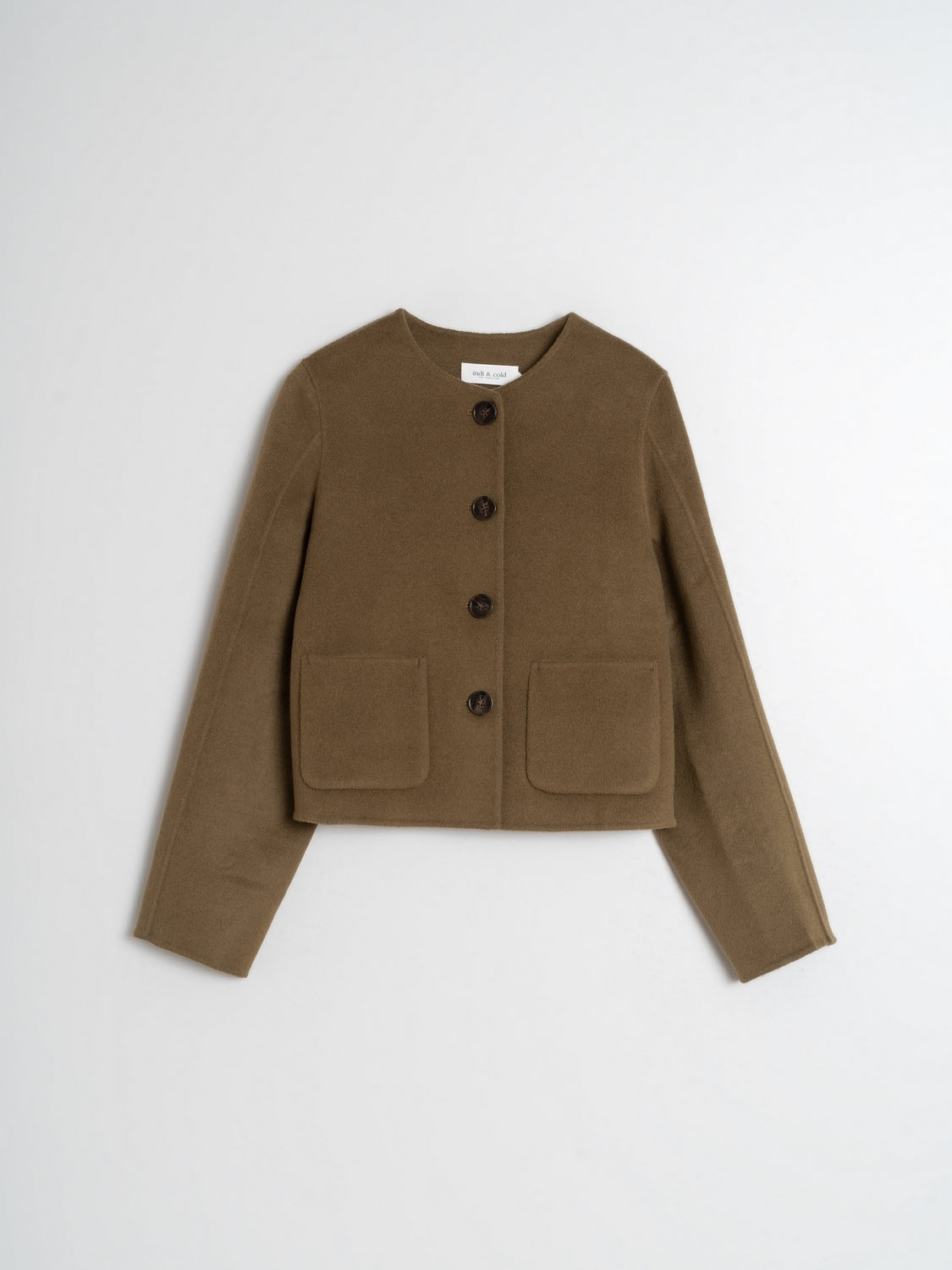 Indi And Cold - Patch Pockets Cropped Jacket - Olive