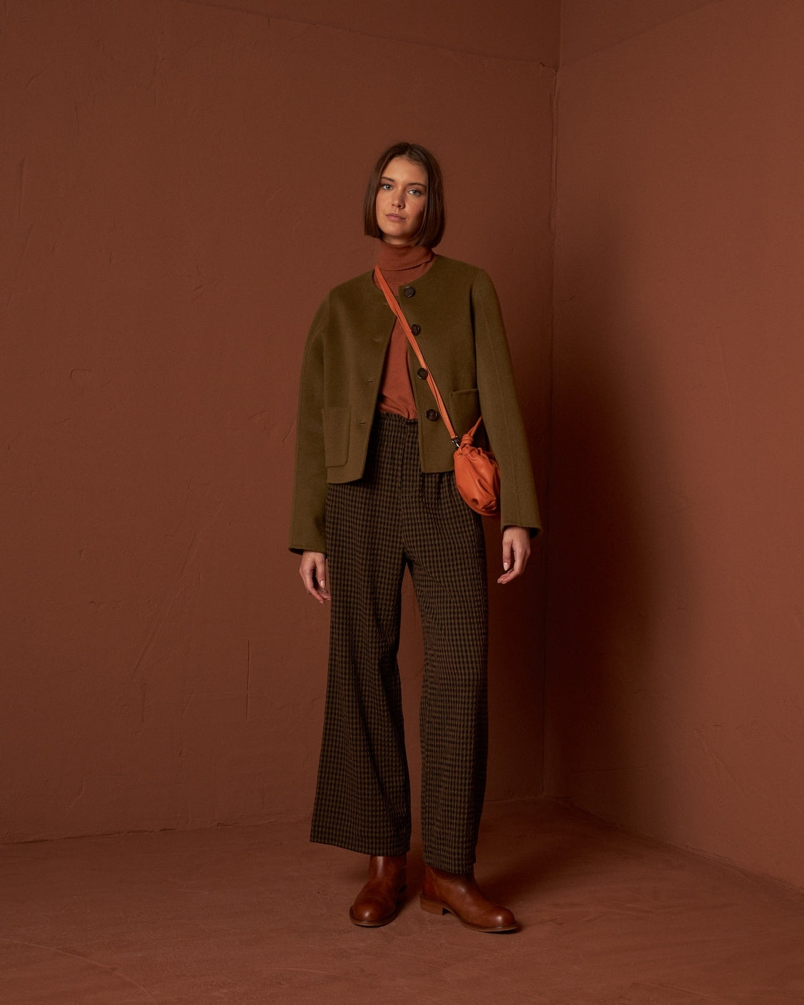 Indi And Cold - Patch Pockets Cropped Jacket - Olive