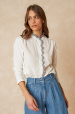 Load image into Gallery viewer, IndiAnd Cold - Combined Ruffle Contrast T-Shirt - White
