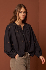 Load image into Gallery viewer, Indi And Cold - Embroidered Gauze Shirt - Black

