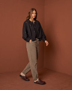 Indi And Cold - Embroidered Gauze Shirt - Black