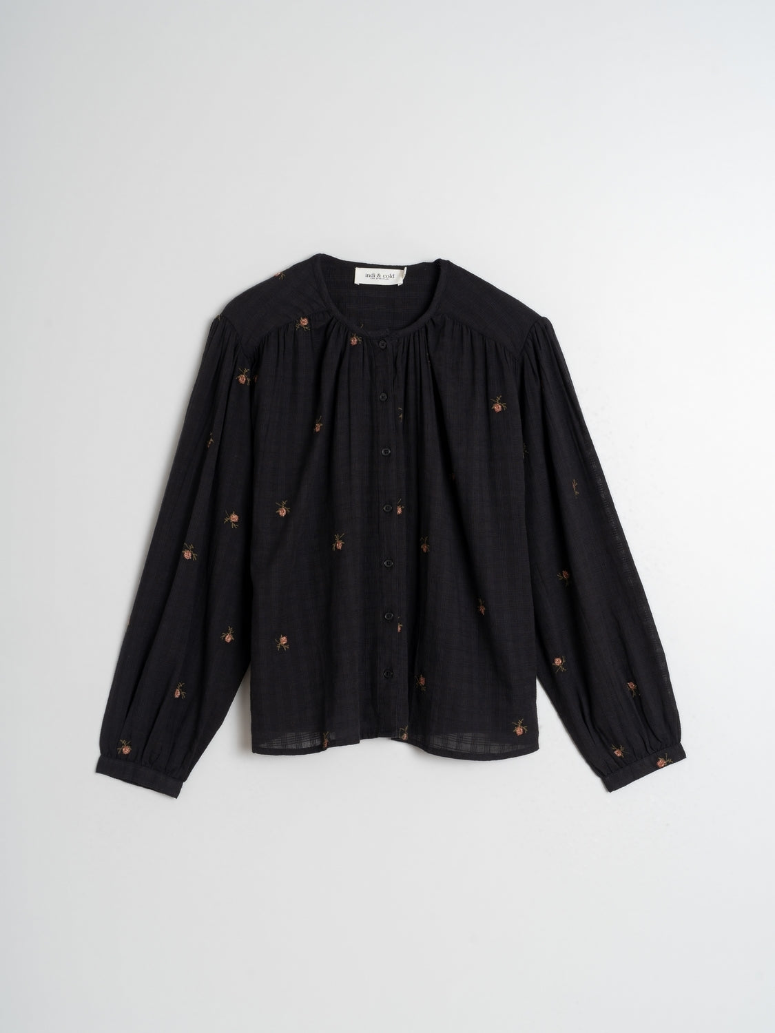 Indi And Cold - Embroidered Gauze Shirt - Black