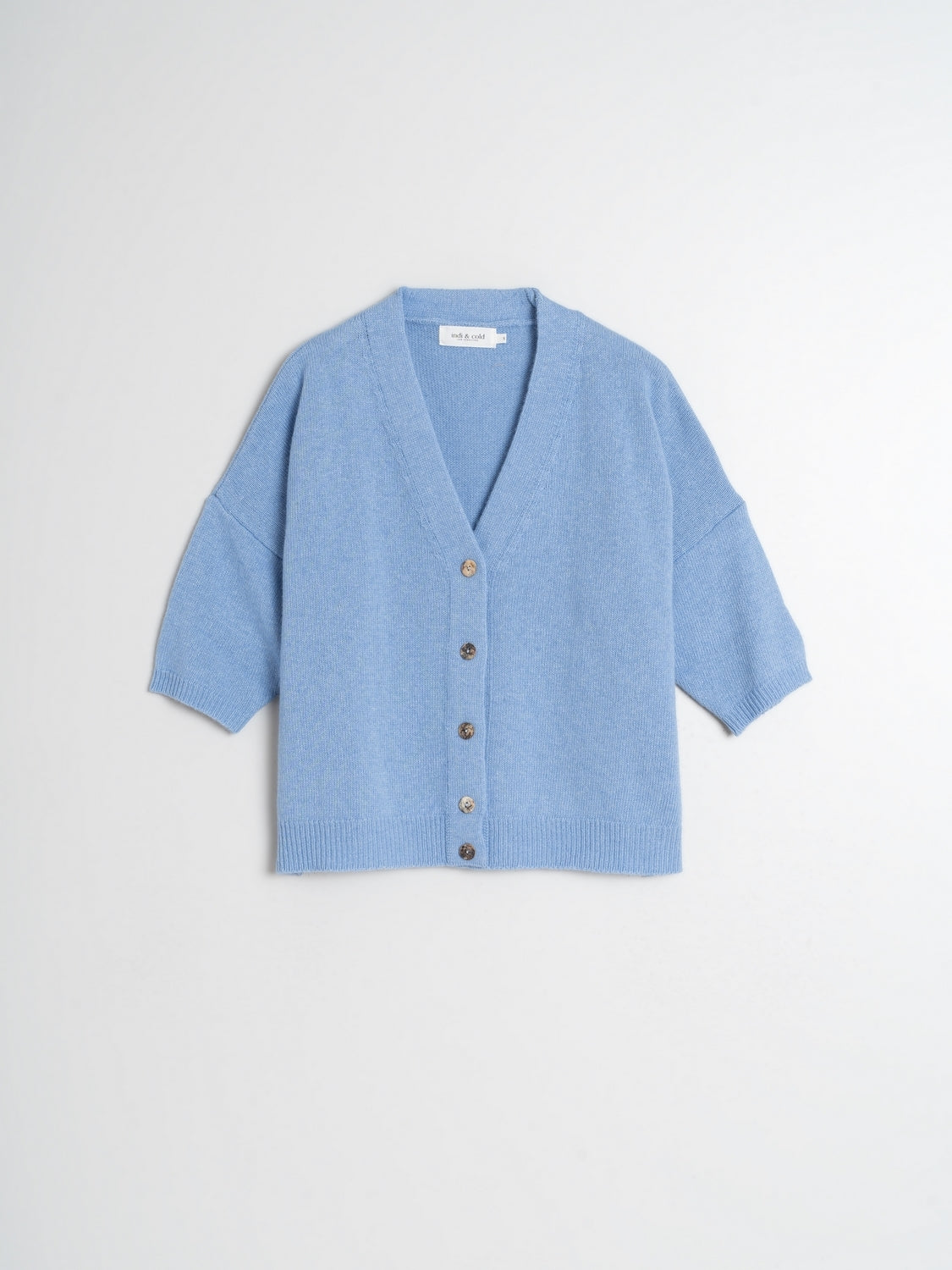 Indi And Cold - Knitted Short Sleeve Cardigan - Sky