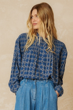Load image into Gallery viewer, Indi And Cold - Printed Viscose Blouse with Smock Detail - Indigo
