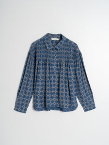 Indi And Cold - Printed Viscose Blouse with Smock Detail - Indigo