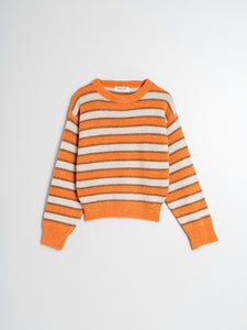 Indi And Cold - Tricolour Striped Boxy Jumper - Orange