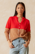 Load image into Gallery viewer, Indi And Cold - Two Tone Knitted Cardigan - Coral
