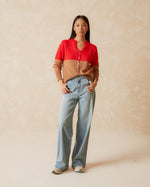 Load image into Gallery viewer, Indi And Cold - Two Tone Knitted Cardigan - Coral
