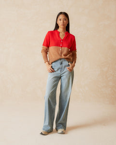 Indi And Cold - Two Tone Knitted Cardigan - Coral