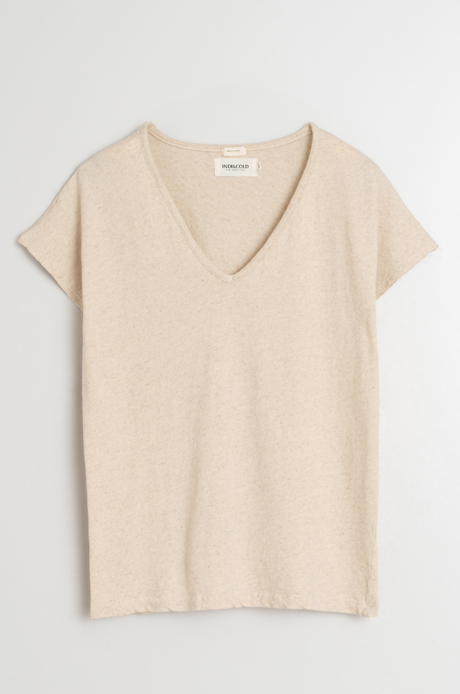 Indi And Cold - Rustic Effect Melange T Shirt - Lino 365