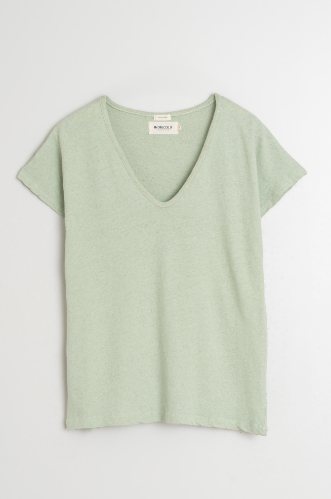 Indi And Cold - Rustic Effect Melange T Shirt - Aqua 365