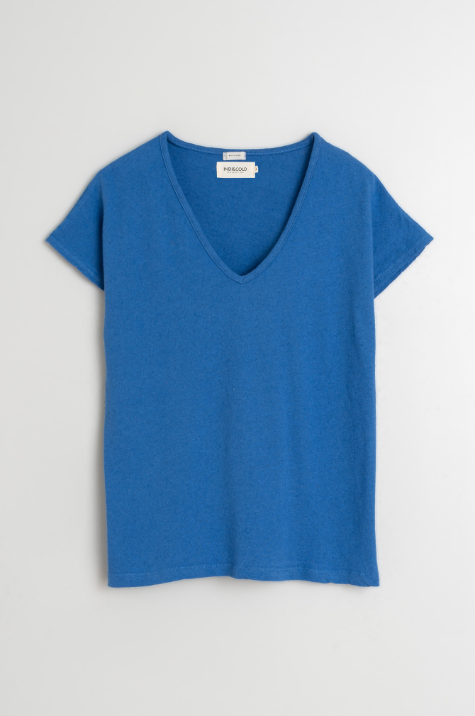 Indi And Cold - Rustic Effect Melange T Shirt - Azul Klein 365