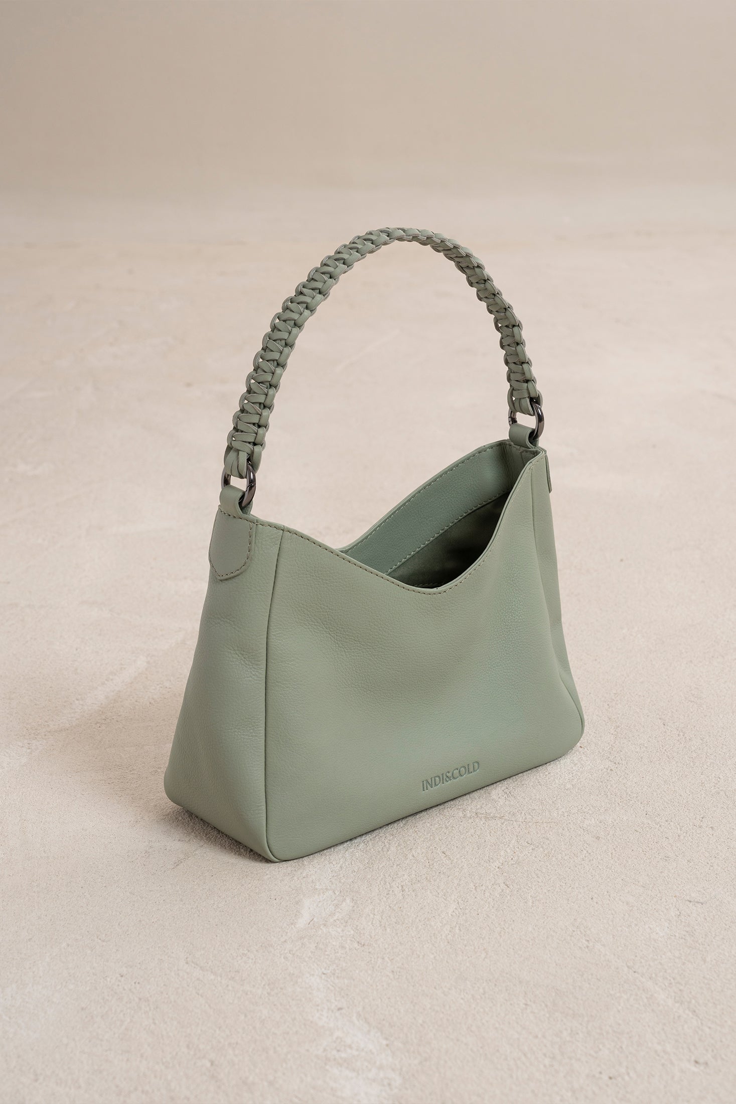 Indi And Cold - Leather Bag With Braided Handle - Salvia 730