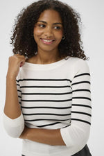 Load image into Gallery viewer, Kaffe - KAlizza Boatneck Pullover - Chalk w Black Stripe
