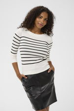 Load image into Gallery viewer, Kaffe - KAlizza Boatneck Pullover - Chalk w Black Stripe
