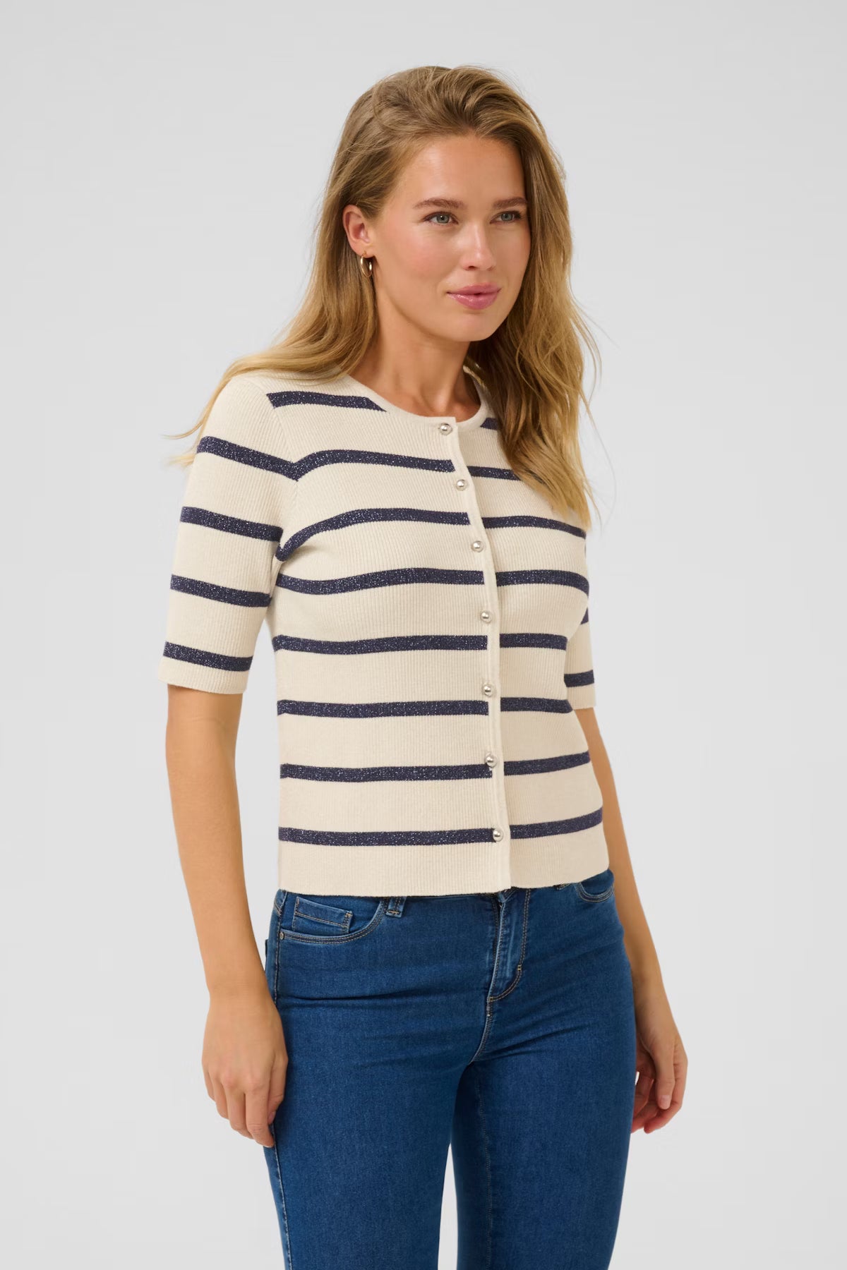 Kaffe - KAmorita Cardigan - Silver White/Blue Stripe