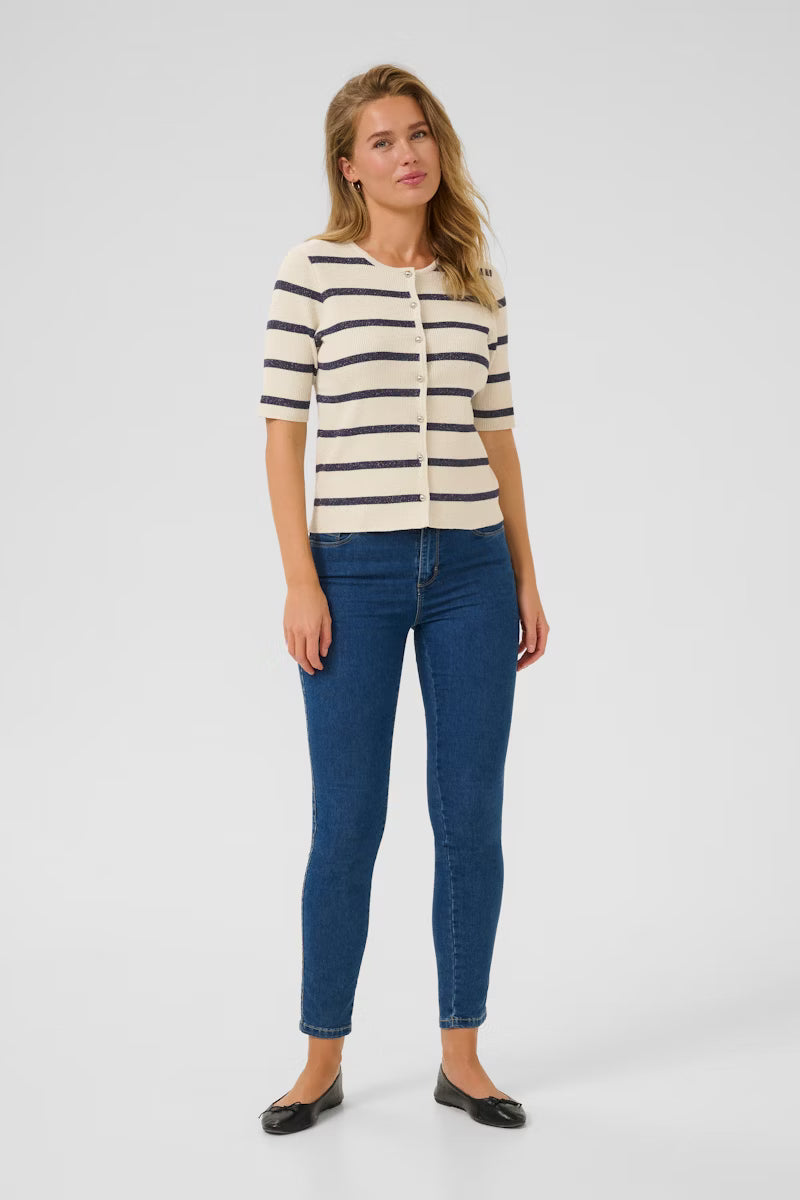 Kaffe - KAmorita Cardigan - Silver White/Blue Stripe