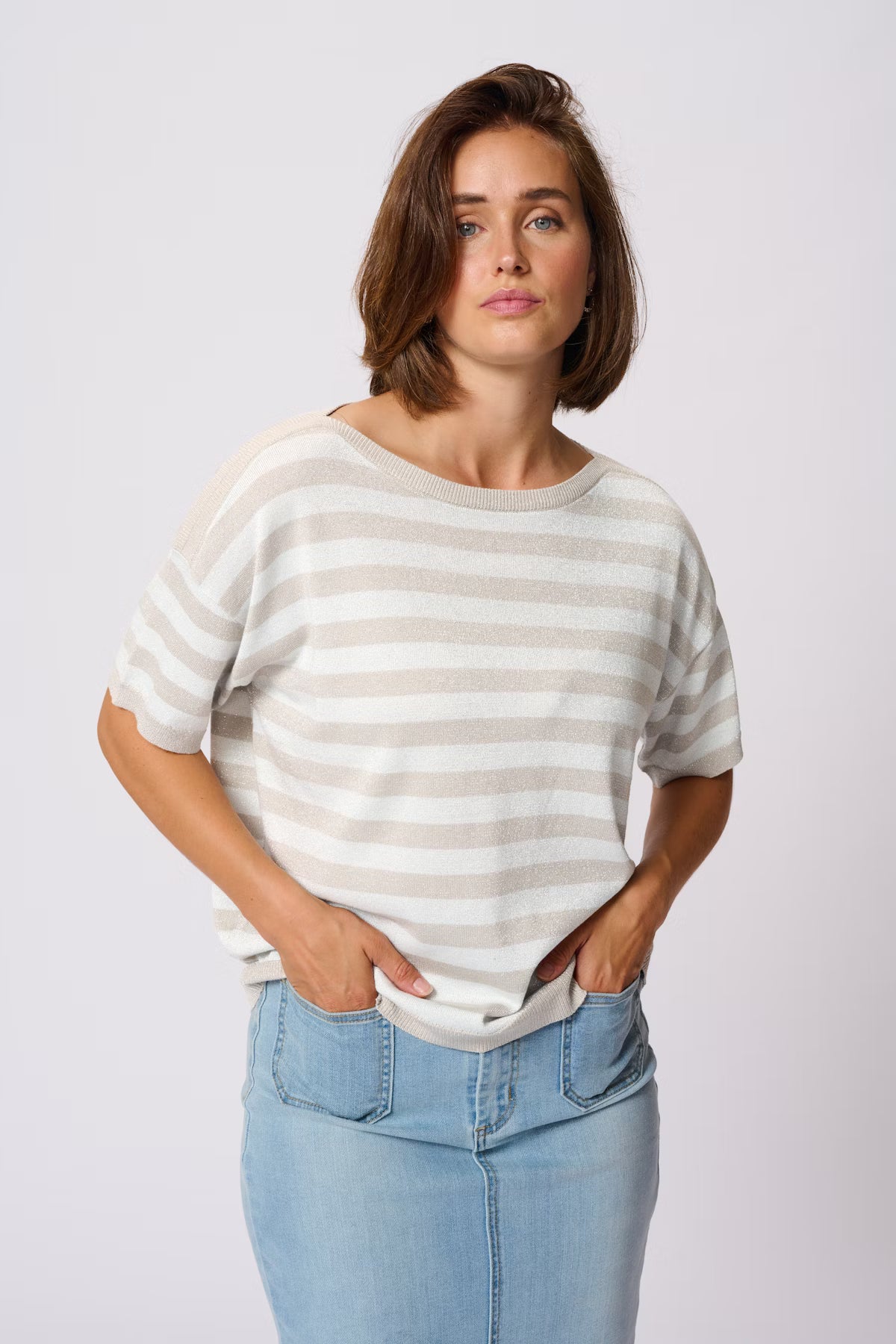 Kaffe - KAregina Striped Pullover - Feather Grey/Chalk Stripe