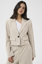 Load image into Gallery viewer, Kaffe - KAserena Cropped Blazer - Beige Melange/Black Stripe
