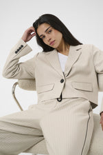 Load image into Gallery viewer, Kaffe - KAserena Cropped Blazer - Beige Melange/Black Stripe
