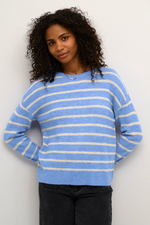 Load image into Gallery viewer, Kaffe - KAlida Knit Pullover - Blue Melange/Beige Stripe
