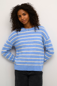 Kaffe - KAlida Knit Pullover - Blue Melange/Beige Stripe