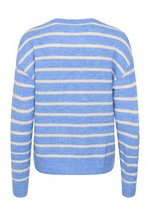 Load image into Gallery viewer, Kaffe - KAlida Knit Pullover - Blue Melange/Beige Stripe
