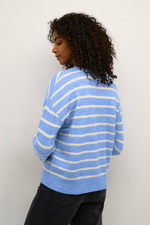 Load image into Gallery viewer, Kaffe - KAlida Knit Pullover - Blue Melange/Beige Stripe
