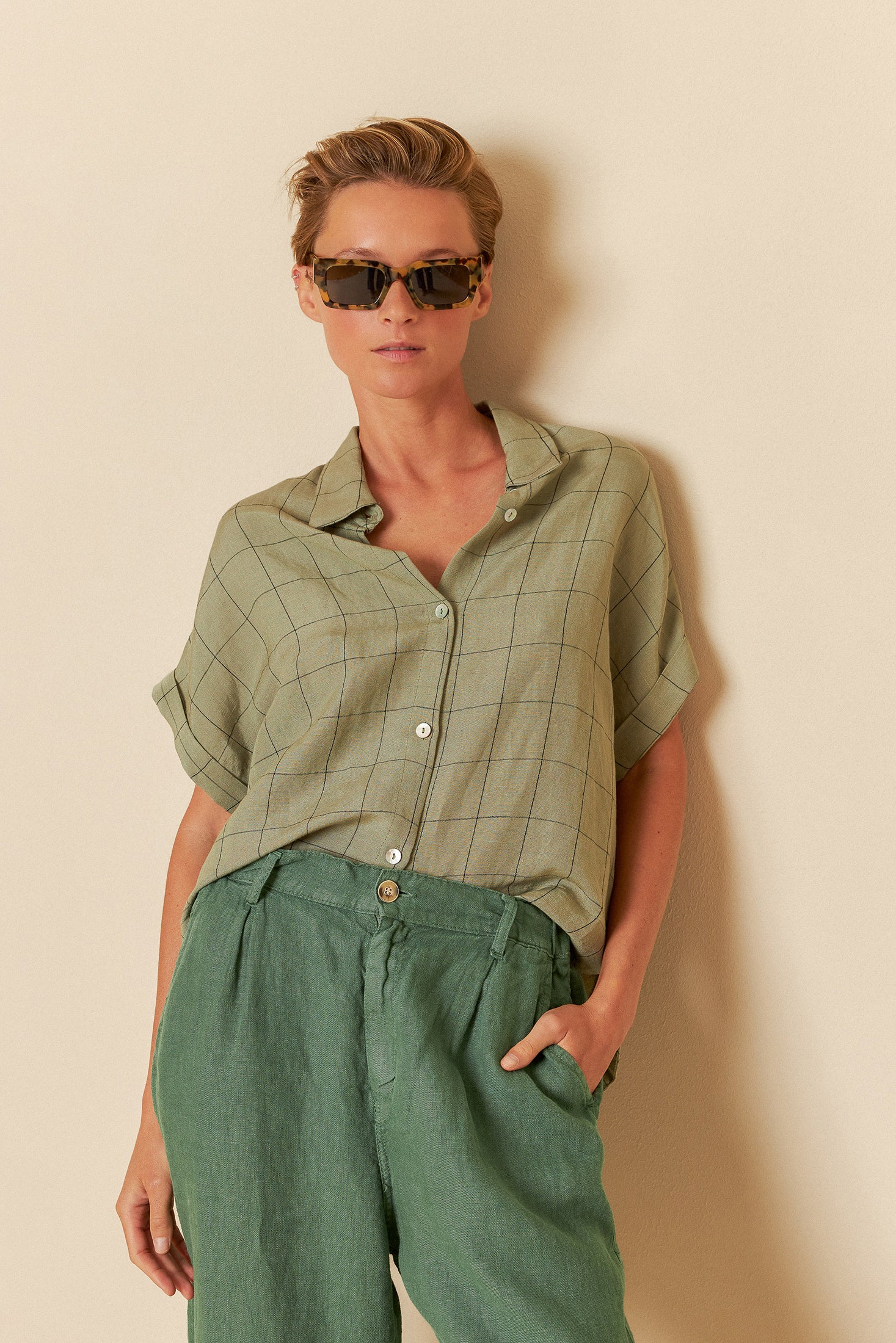 Indi And Cold - Window Pane Check Shirt - Lichen 221