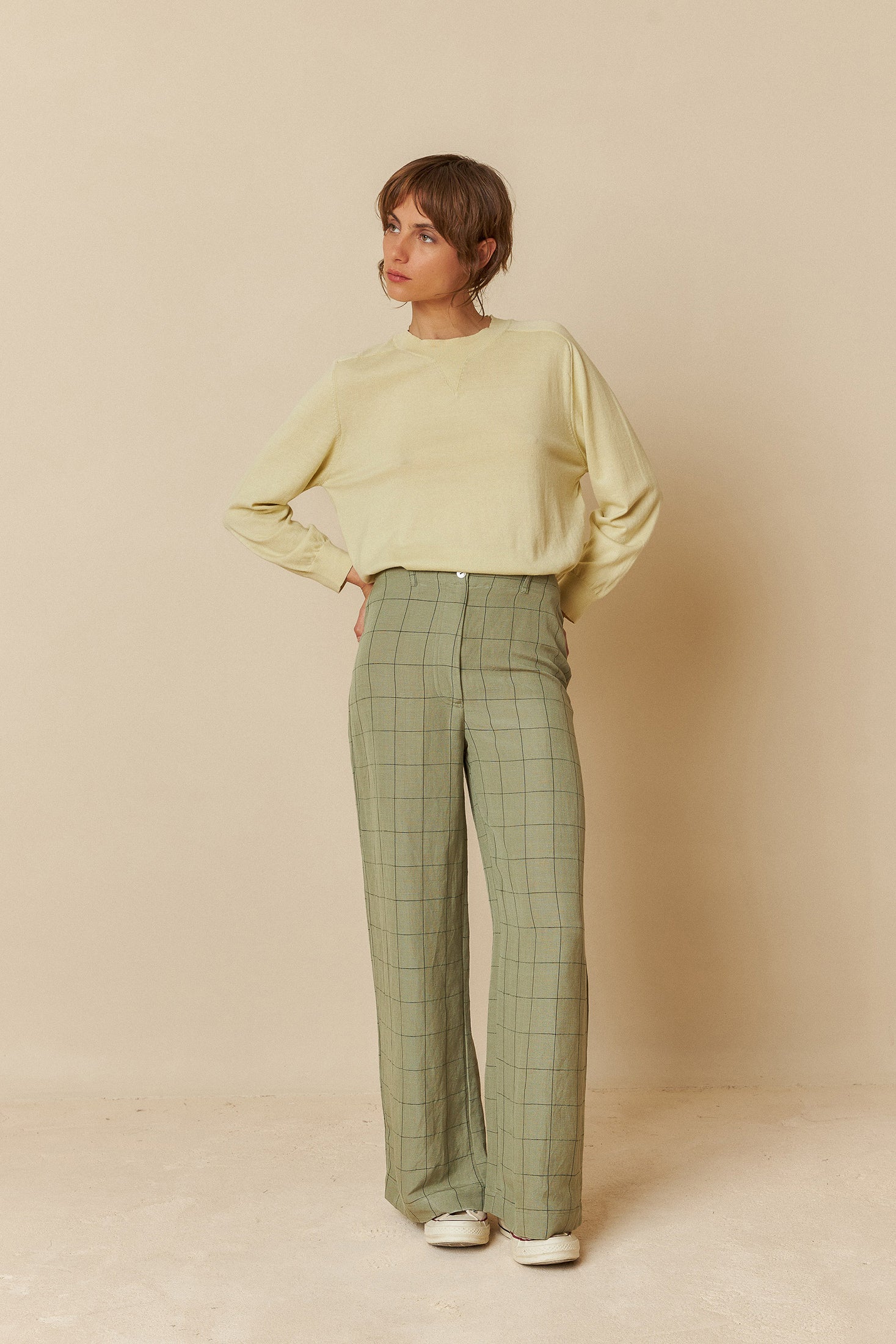 Indi And Cold - Window Pane Check Pant - Lichen 224