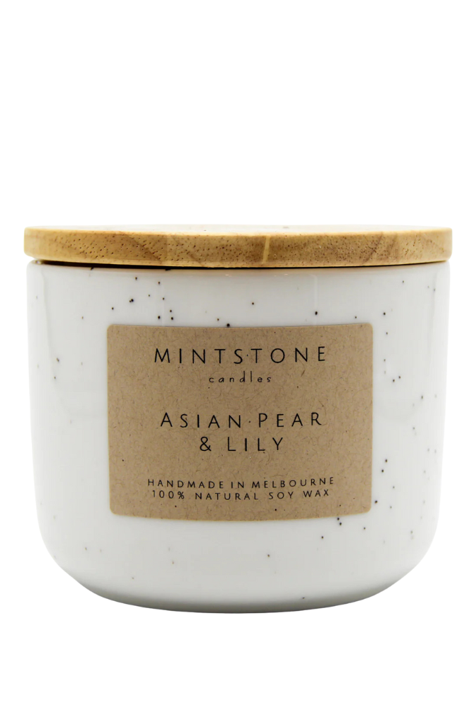 Mintstone - Double Wick Soy Candle Ceramic Vessel - Asian Pear And Lily