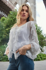 Load image into Gallery viewer, Monari - Georgette Ruffle Blouse - Off White
