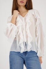 Load image into Gallery viewer, Monari - Georgette Ruffle Blouse - Off White
