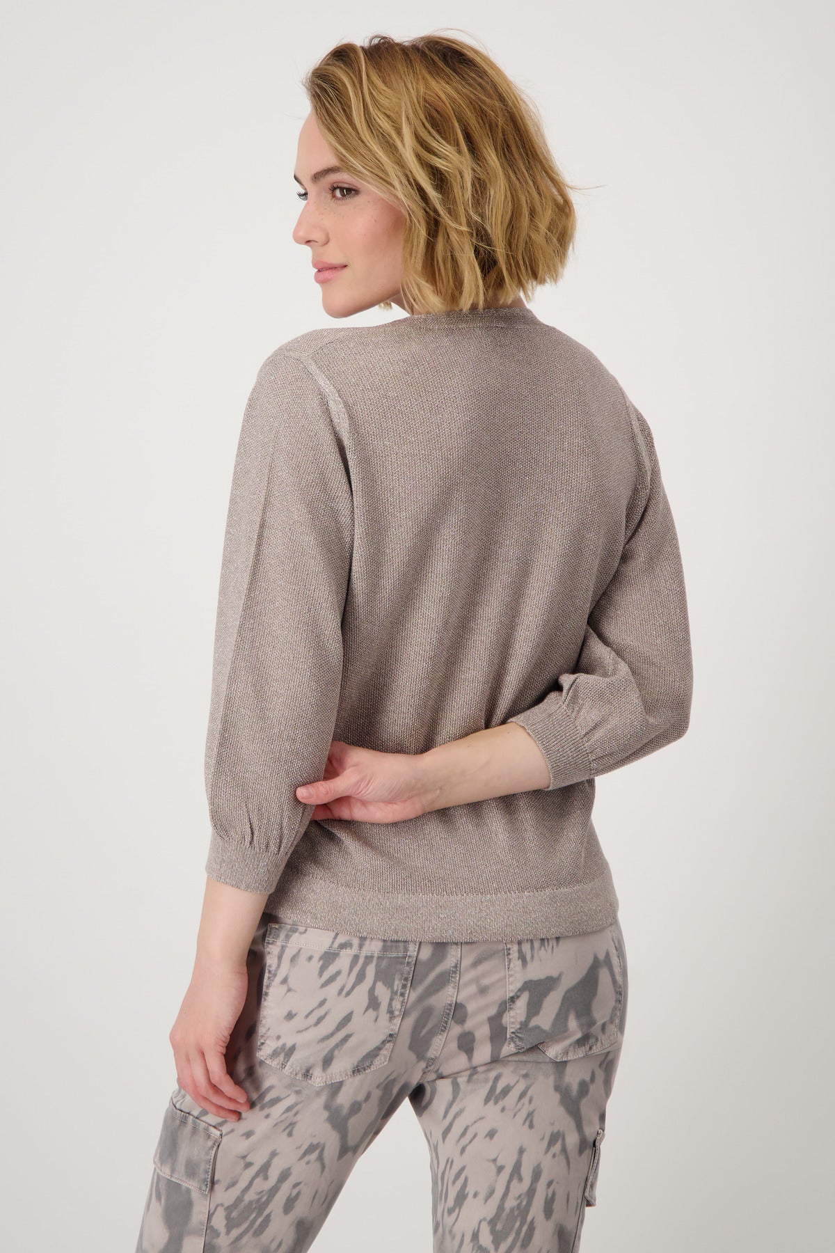 Monari - Rice Grain Lurex Sweater - Dark Linen