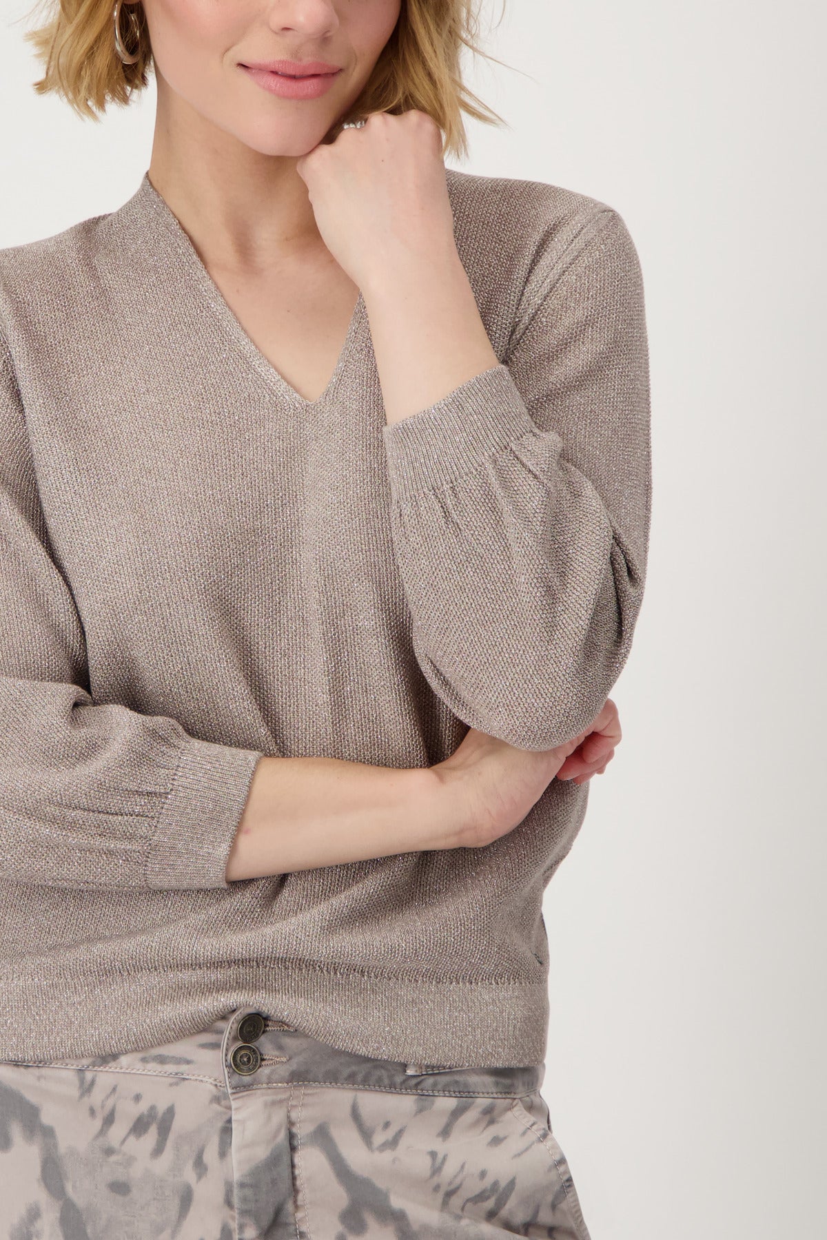 Monari - Rice Grain Lurex Sweater - Dark Linen