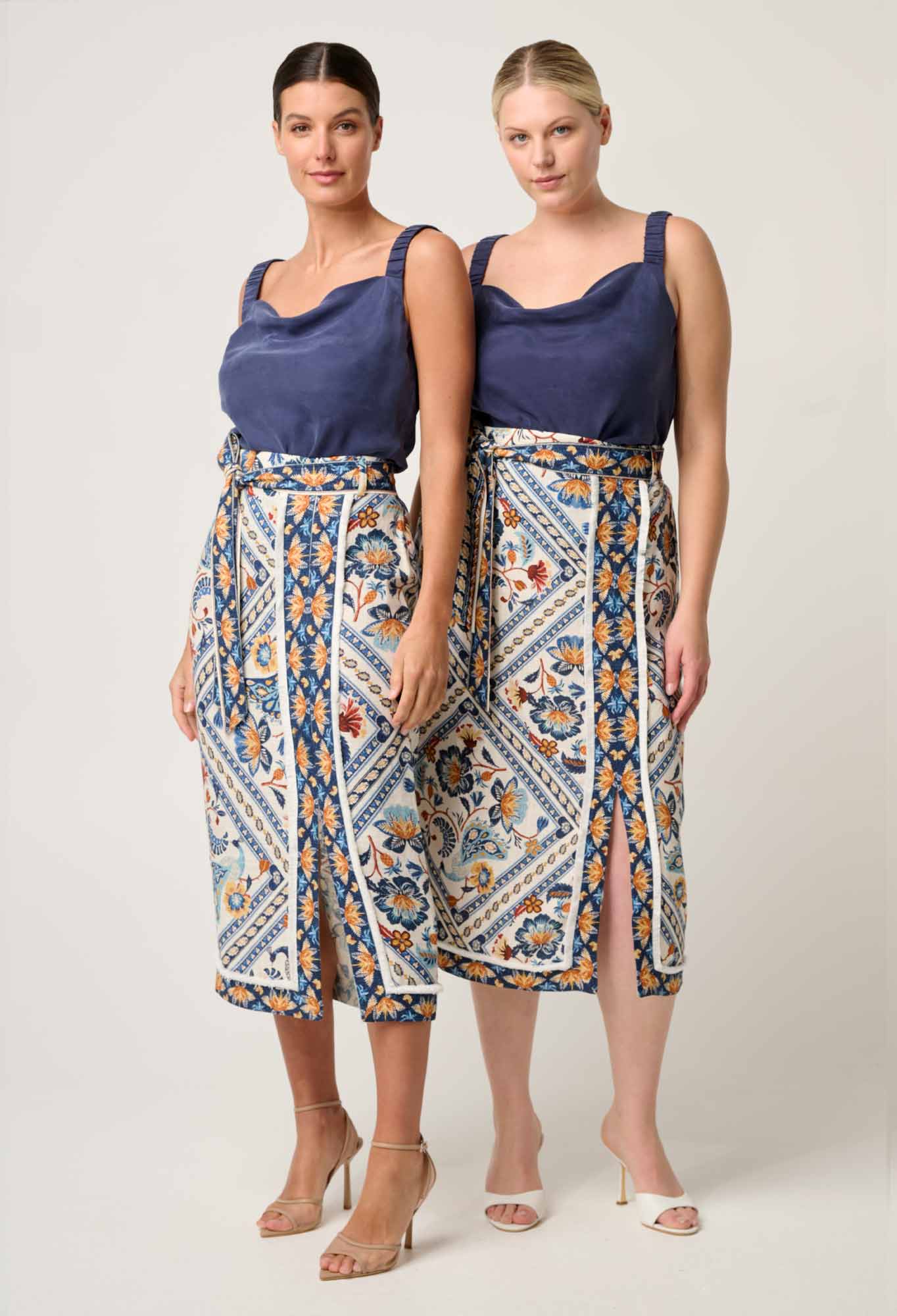 Once Was - Zenobia Linen Viscose Printed Fringe Midi Skirt - Petinos Floros