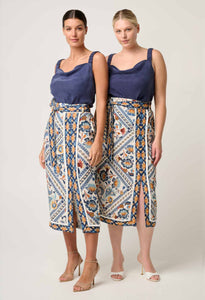 Once Was - Zenobia Linen Viscose Printed Fringe Midi Skirt - Petinos Floros