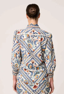 Once Was - Alexis Linen Viscose Contrast Trim Fringe Shirt - Petinos Floros