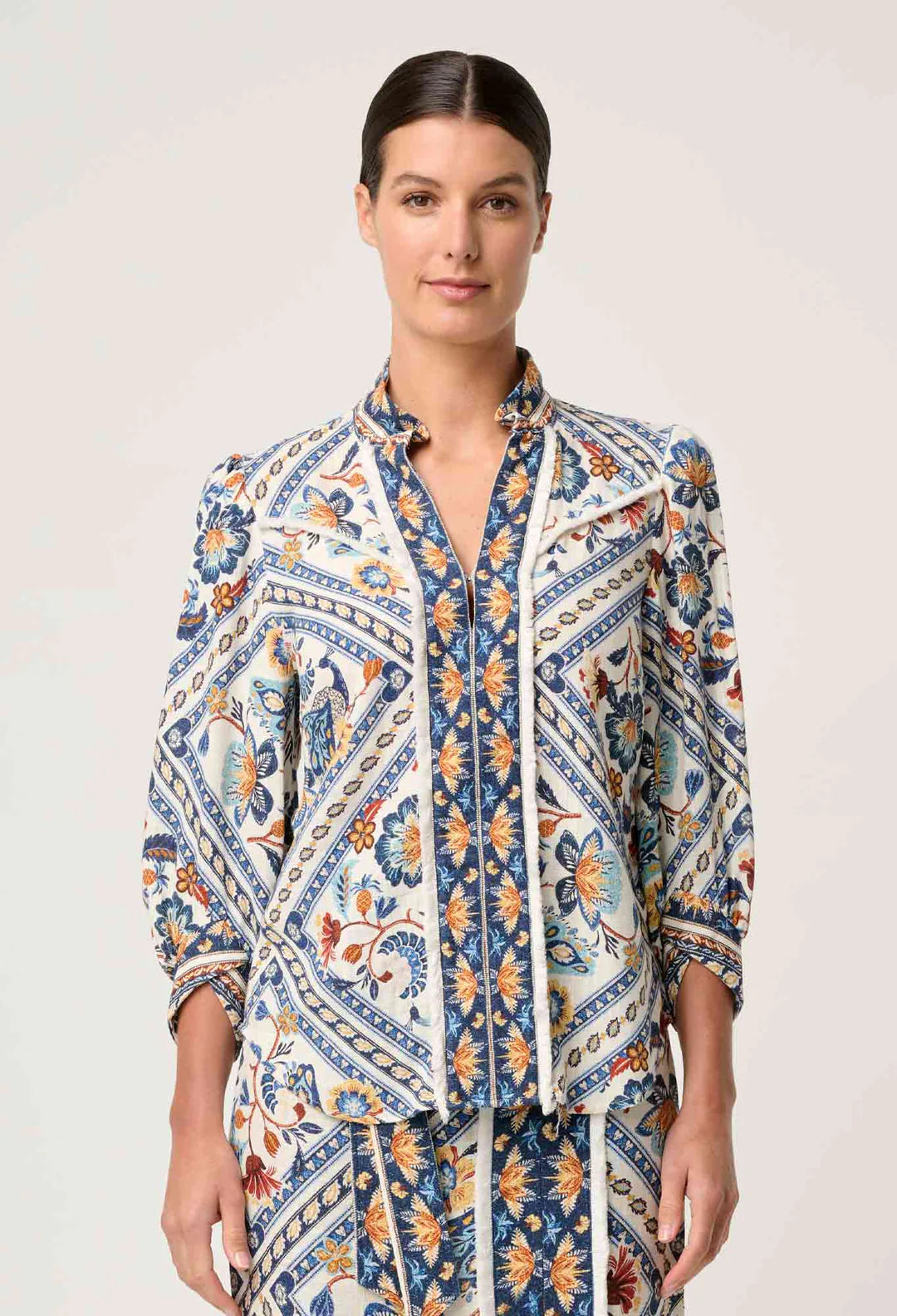 Once Was - Alexis Linen Viscose Contrast Trim Fringe Shirt - Petinos Floros