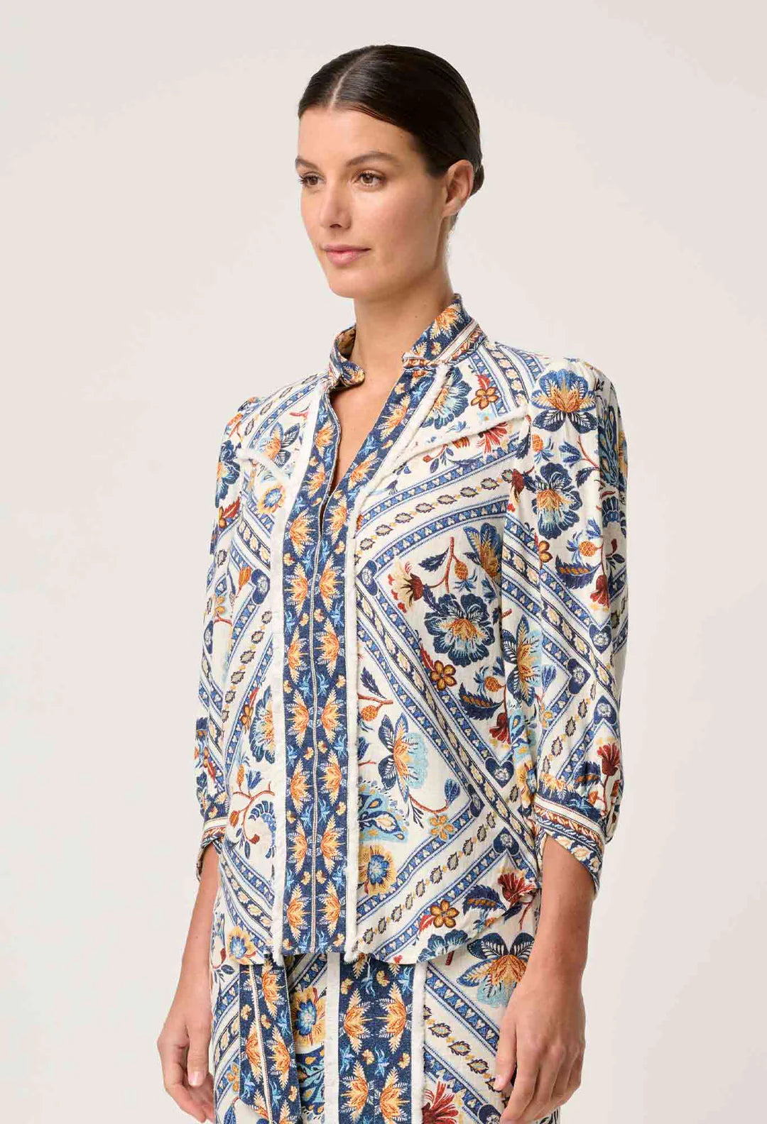 Once Was - Alexis Linen Viscose Contrast Trim Fringe Shirt - Petinos Floros