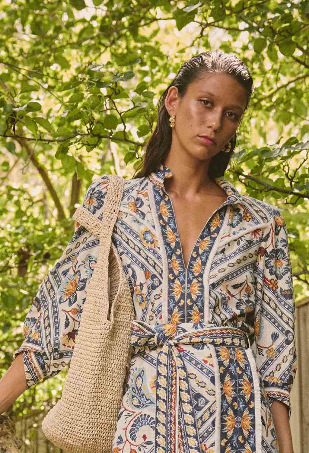 Once Was - Alexis Linen Viscose Contrast Trim Fringe Shirt - Petinos Floros