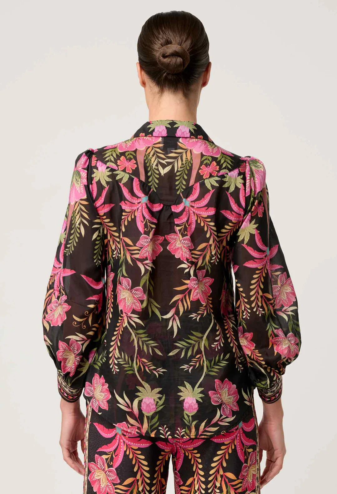 Once Was - Elysian Silk Cotton Placement Print Cuffed Shirt - Anthos Lotos