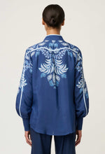 Load image into Gallery viewer, Once Was - Asher Placement Print Contrast Trim Viscose Faille Shirt - Moonlit Batic
