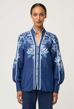 Load image into Gallery viewer, Once Was - Asher Placement Print Contrast Trim Viscose Faille Shirt - Moonlit Batic
